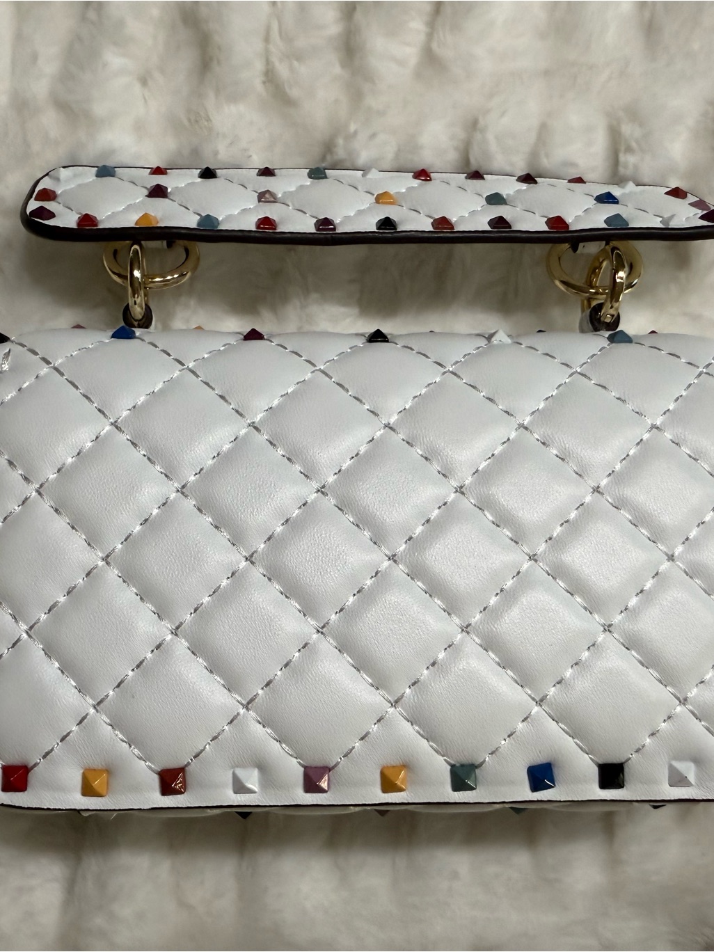 Tiffany And Fred Paris White Quilted Crossbody Bag With Multicolor Stud Accents — image 6 of 8